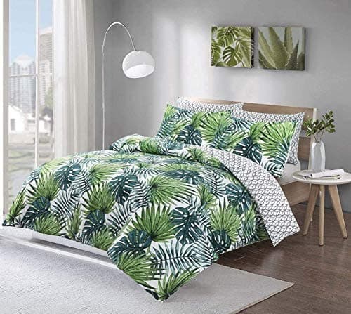 Image of Night Comfort Cotton Blend Eco Breathable Duvet Cover Bedding Set With Pillowcases (King, Wesley - Tropical Palms)