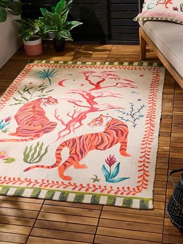 Image of furn. Tiger Dream Rug – Indoor/Outdoor Exotic Tiger Washable Weather Resistant Lightweight Rug (Multicolour - 120x170cm)
