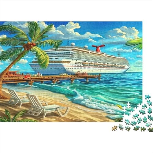 Image of Tropical Island 1000 Pieces Puzzle for Adults Thick Paper Educational Cruise Ship Jigsaw for Wall Art Stress Relief 70x50cm/1000pcs