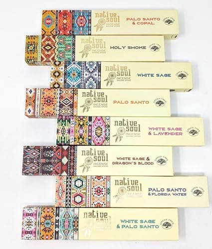 Image of Native Soul Incense Sticks Pack of 8 with JRose Incense Burner – Palo Santo, White Sage, Lavender, Dragon’s Blood, Copal & More – Aromatic Smudging & Meditation – Long-Lasting Fragrance