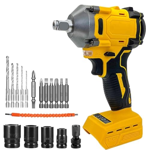 Image of Cordless Impact Wrench Compatible with Dewalt 18V Battery 550N.m 1/2Inch Brushless Impact Gun Impact Sockets, 18pcs Accessories Power Impact Driver for Car Tire DIY Craft