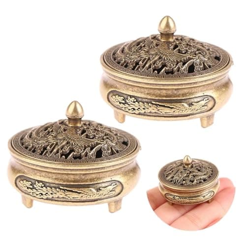 Image of 2 Pcs Vintage Incense Cone Burner, Bronze Auspicious Carving Patterns Metal Incense Cone Holder for Sticks, Spa Yoga Gift Home Decoration