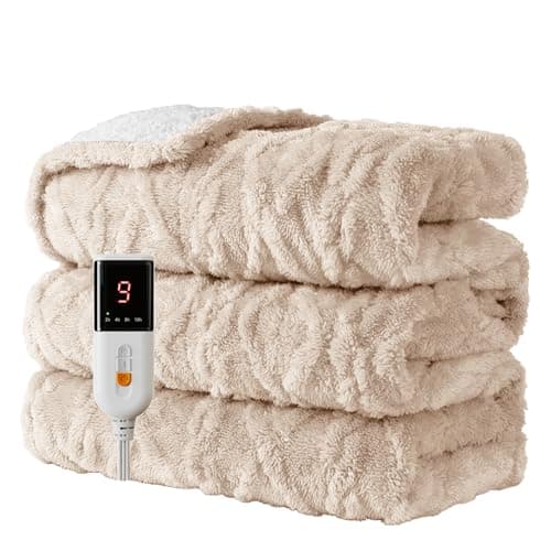 Image of Aheadpret Heated Blanket-Electric Blanket 130x160cm Soft Heated Throw Blanket with 9 Heating Levels & 10 Hours Auto-off, Fast Heating,Machine Washable(Beige)