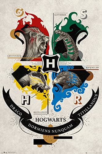 Image of GB eye Harry Potter Animal Crest 61 x 91.5cm / 24.2 x 35.8 inches Maxi Poster - Shipped Rolled - Art Poster - Wall Posters - Posters & Prints