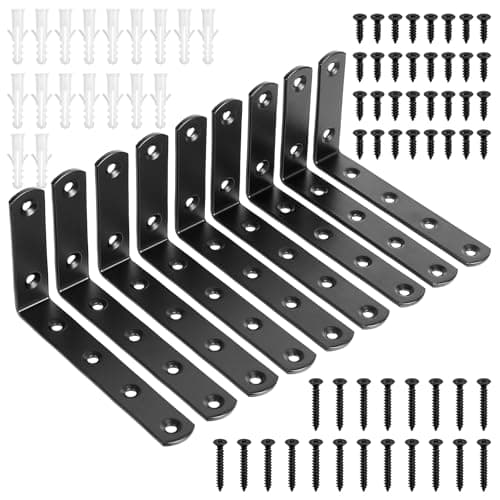 Image of 9 Pcs Black Shelf Brackets , Wall Mounted,90 Degree L Shelf Support Bracket, Heavy Duty Wall Brackets for Shelves, Floating Shelve Bracket, 4.9x2.9x0.78 in