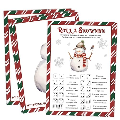 Image of Roll A Snowman Game, Christmas Dice Games for Families & Large Groups-25 Players, Christmas Party Games for Adults, Red and Green Theme Winter Holiday Decorations White Elephant Gifts Ideas