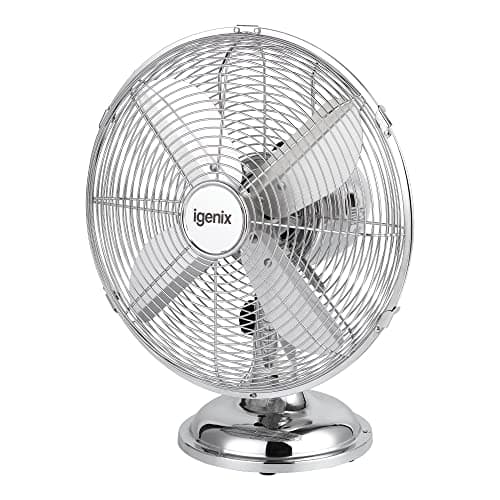 Image of Igenix DF1250 12” Portable Desk Fan – 3 Speed Settings, Quiet Oscillating Airflow, Retro Chrome Design – Ideal for Home & Office