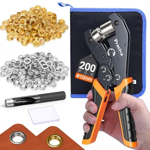 Image of Preciva 10mm Grommet Tool Kit with Bag,3/8Inch Eyelets Punch Kit with 200pcs Grommets(Gold&Sliver),for Fabric,Tarps,Leather,Vinyl,Tents,Canvas