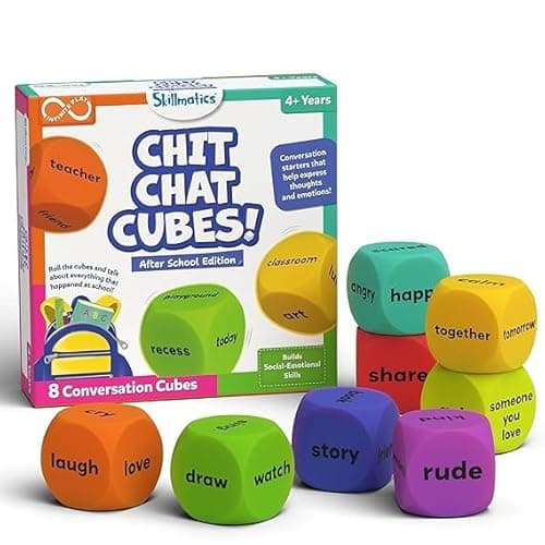 Image of Conversation Cubes for Kids - 8 Wooden Cubes for Social-Emotional Learning, Classroom & Teacher Resources, Communication Skills. Educational Toy & Gift for Ages 4, 5, 6, 7 and Up