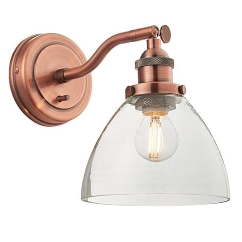 Image of National Lighting Zuri Wall Light Aged Copper - Adjustable Wall Sconce Knurled Lamp Holder with Clear Glass Shade, Dimmable LED & Halogen Compatible - Steel & Glass Construction, IP20 Rated