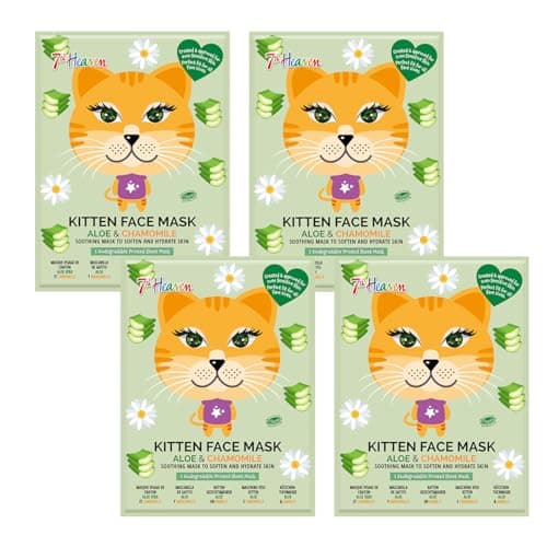 Image of 7th Heaven Kitten Face Mask Gift Set (4 Kids Face Masks). Hydrating for Sensitive Skin, Childrens Age 8+, Cruelty Free Sheet Masks - Genuine 7th Heaven Skincare