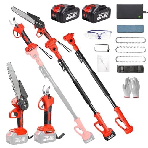 Image of 4-in-1 Cordless Pole Saw & Pruning Shears Combo Kit, 16ft Max Reach,21V Electric Tree Trimmer with 180° Rotating Head, 8" Chainsaw & 2 x 4.0Ah Battery Powered Brushless Tree Pruner