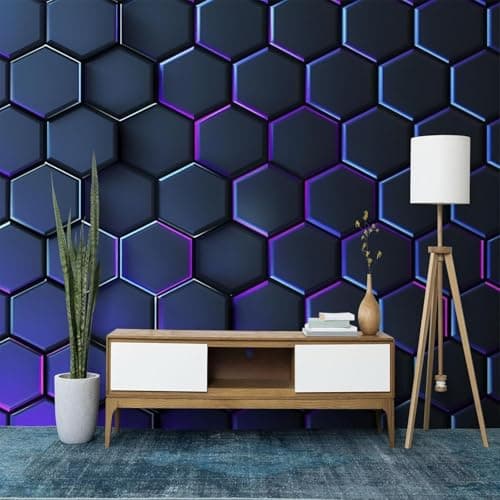 Image of Mural Wallpaper Geometric Hexagons 3D Effect Dark Blue Wallpaper Photo Poster Art Deco Wall Murals for Living Room Bedroom Corridor 150x105 cm 6394a