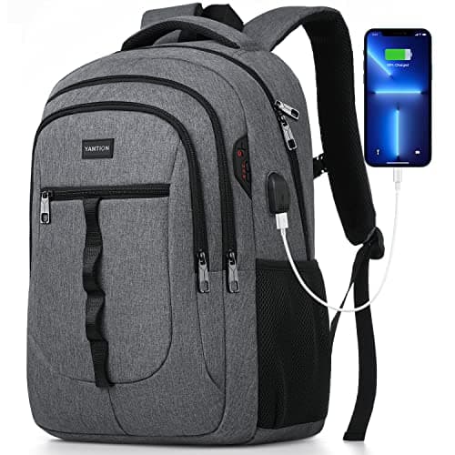 Image of YAMTION Dark Grey Backpack Men and Women, Unisex School Backpack Teenagers for Boys Girls Laptop Backpack School Bag with USB for University School Work Office