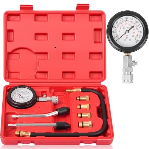 Image of Professional Petrol Engine Compression Tester Kit Set for Automotives and Motorcycles - Red