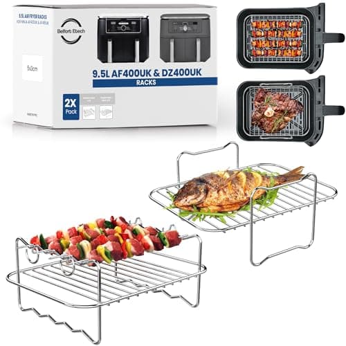 Image of Premium Air Fryer Rack Set for Ninja 9.5L AF400UK, AF451UK & DZ400UK | 304 Stainless Steel Single Layer & Skewer Rack | Dishwasher Safe | Specifically Made for 9.5L AF400 | Air Fryer Rack |
