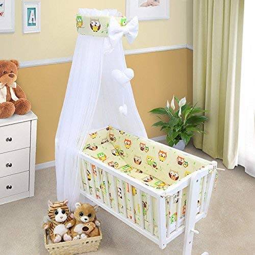 Image of Baby Kids Canopy Bed Tent Drape Hung Dome Mosquito Net with Holder to Fit Crib Curtains for Children Nursery Decoration (Owls Ecru)