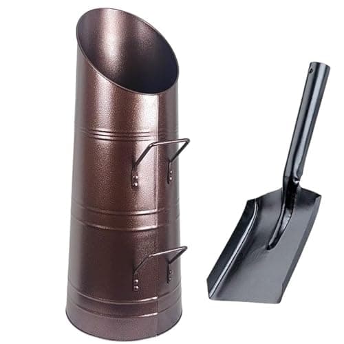 Image of OptiProducts® Heavy Duty Anthracite 23" Coal Hod, Bucket Coal Scuttle Bronze for Fireplace Fire Side with Free Black Ash Shovel