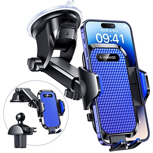 Image of VANMASS Car Phone Holder 2026 BEST 【85+ lbs Strongest Suction & Vent Clip】 True Military-Grade Patent Universal Mobile Vehicle Mount Dashboard Windscreen Van Cradle for 17 Pro Max 16 15 14 Samsung