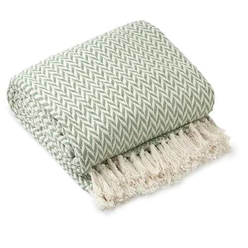 Image of Emma Barclay Throw Blanket For Sofas Bed Extra Large Recycled Cotton Throws For Settees In Pistachio Green Throw Scandi Woven Blankets - Cherokee Collection 50" x 60" (127cm x 152cm) Pistachio Green