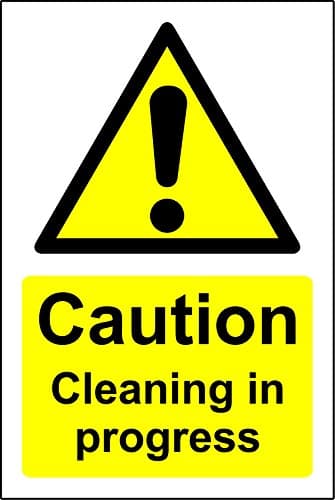 Image of Caution cleaning in progress Safety sign - Self adhesive sticker 300mm x 200mm
