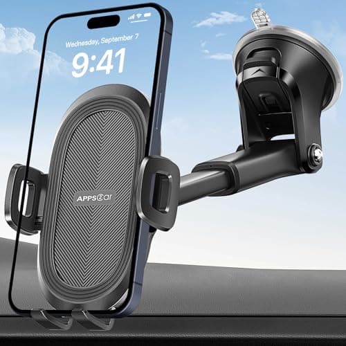 Image of APPS2Car Car Phone Holder, Dashboard Windscreen Sturdy Suction Cup Mount, 360° Universal Holder forCompatible 4.7-6.8“ iPhone12/11/Pro, Samsung S21 and More (Suction)