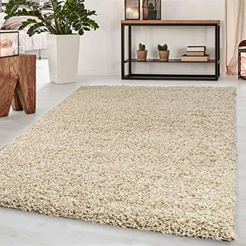 Image of Abaseen Small Large Shaggy Rug Modern Rugs Living Room Extra Large Small Medium Rectangular Size Soft Touch Thick Pile Living Room Area Rugs Non Shedding (Light Beige, 120x170 cm)