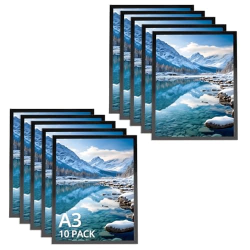 Image of QWORK® 10Pcs A3 Magnetic Frames, Adhesive Magnetic Display Frame, Black, for Ads, Notices, Documents