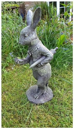 Image of Inspirational Gifting White Rabbit Garden Sculpture Decoration Ornament made from Weighted Resin Alice in Wonderland