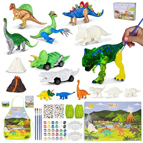 Image of BONNYCO Dinosaur Toys for Boys Painting Kit 16 Figures, Craft Kits for Kids with Glow in the Dark. Painting Sets Children, Kids Toys 3 4 5 6 7 8 9 10 Years. Dinosaur Gifts Boys, Birthday Christmas