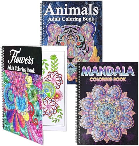 Image of Atoke 3 Pack Colouring Book for Adults,60 Unique Pattern(Animal,Mandalas& Flower) for Relaxation & Stress Relief,Spiral Bound Coloring Book,Relax and Mindfulness Gifts for Adults,Women and Men
