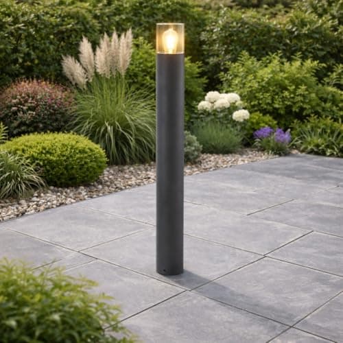 Image of CGC Lighting Outdoor Post Bollard Light Dark Grey Weatherproof Tall Modern Outside Garden Patio Driveway Path Door Terrace Smoked Smoky Smoke Diffuser (Dark Grey Tall Post Light)