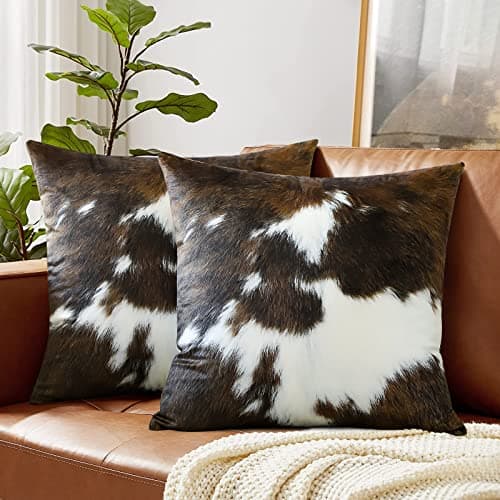 Image of JOTOM Cushion Covers 45X45 cm Double Sided Cowhide Decorative Throw Pillow Covers 18X18 Inch Soft Velvet Pillowcase Square Cushion Cover for Couch Bedroom Sofa Car Home Decor Set of 2 (Cowhide A)