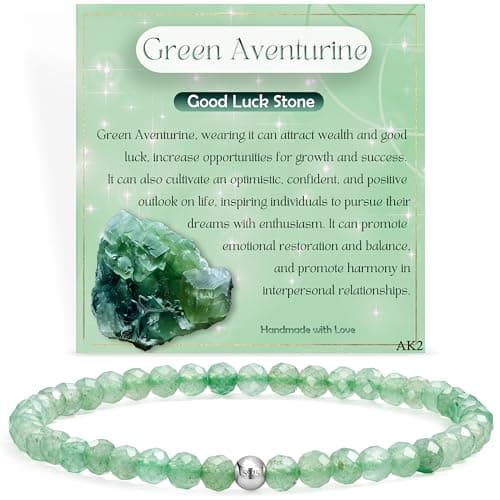 Image of Farfume Crystal Beaded Bracelets for Women, 925 Sterling Silver 4mm Bead Chakra Stretch Bracelets, Gemstone Natural Stone Ladies Jewellery Gifts (Green Aventurine)