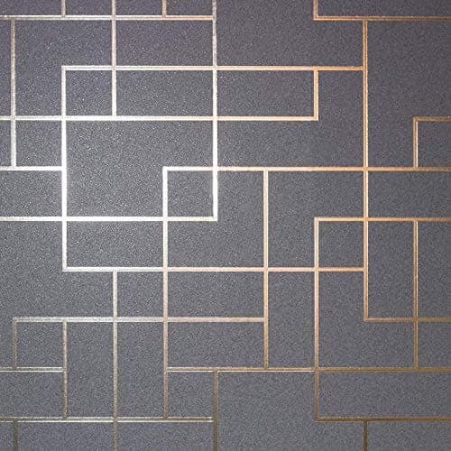 Image of Metallic Foil Square Geometric Wallpaper Charcoal Rose Gold Fine Decor Platinum from YöL