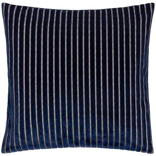 Image of Paoletti Savoy Stripe Feather Filled Cushion – Reversible Soft Textured Velvet Decorative Cushion for Sofas Beds and Armchairs (Navy - 50x50cm)