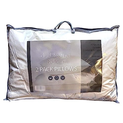 Image of Casabella Duck Feather & Down Pillows- Luxurious Comfort for Restful Sleep-Hypoallergenic & Anti Dust Mite-2 Duck Feather Pillows UK Standard Size(48x74cm)
