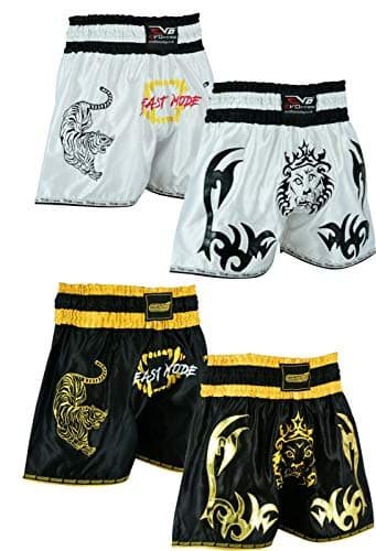 Image of EVO Fitness Muay Thai Shorts MMA Kick Boxing Martial Arts Fight Gear (Beast-Black/White, X-Large)