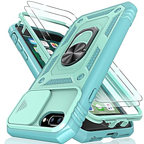 Image of HpulaCase for iphone 7 Plus / 8 Plus Case with Camera Cover Slider, 2*Screen Protectors,Build in 360°Rotating Ring Kickstand, Military Grade Protective Case for iphone 6 Plus-Green