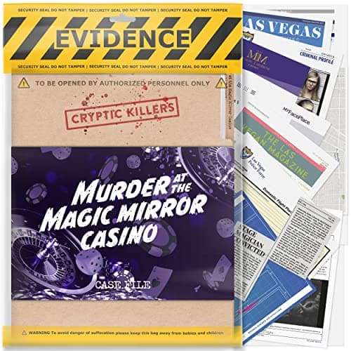Image of Cryptic Killers Unsolved murder mystery game - Cold Case Files Investigation Detective Evidence & Crime File - individuals, date nights & party games- Murder at the Magic Mirror Casino