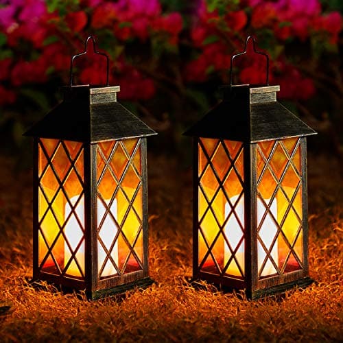 Image of Solar Lanterns for Outside – Garden Lanterns 2Pack Flickering Moroccan-Style Outdoor Lights Auto On/Off Waterproof IP44 Warm White LED Ideal for Patio, Pathway & Christmas Decor
