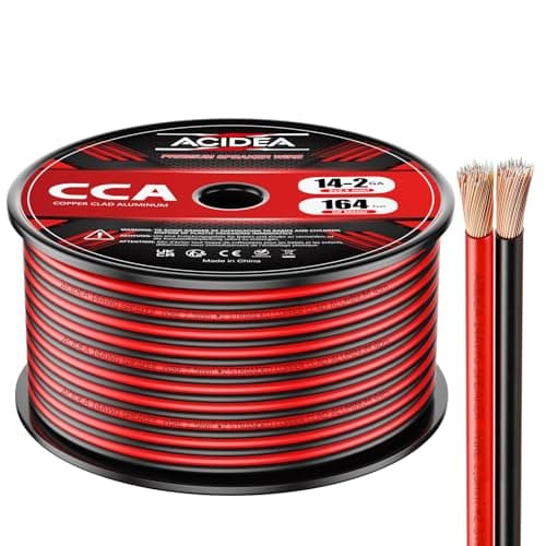 Image of Acidea Speaker Cable, 50m 2x2.5mm² CCA Speaker Wire, 14 Gauge Audio Cables for Home Theater and Car Speakers, Copper Clad Aluminum (Red/Black)