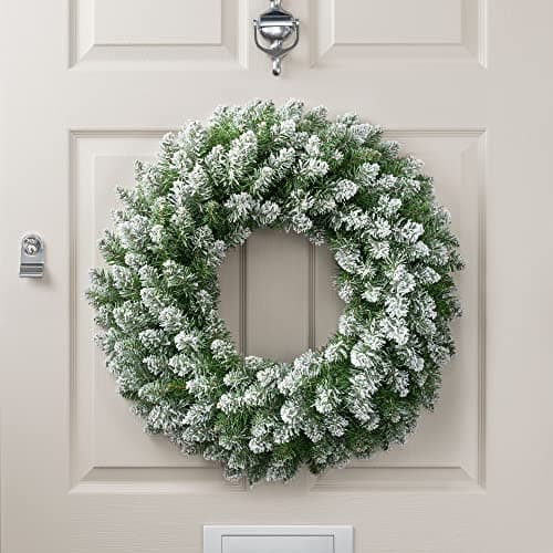 Image of Christow Frosted Christmas Wreath for Front Door, Luxury Artificial Spruce Wreath with Snow, Home Xmas Decoration, Natural Looking Dual Tone PVC Needles, Easy Hanging for Wall Window (60cm / 180 Tips)