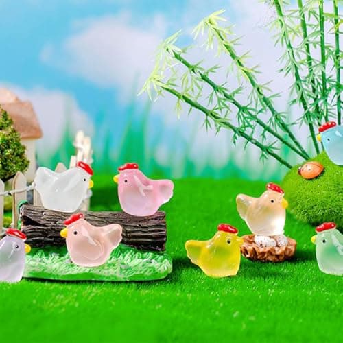 Image of Dream Aurora 16Pcs Mini Luminous Resin Chicken,Miniature Figurines,Cute Ornaments,Glow in The Dark Tiny Resin Animals Hens Chicken Tiny Home Party Decor for Micro Landscape Dollhouse Garden Potted