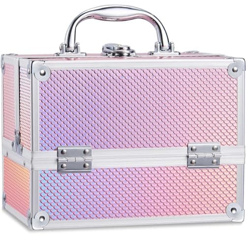 Image of Frenessa Vanity Case Makeup Case Makeup Box Organiser 4 Trays Lockable Beauty Box Make up Organiser Storage, Pink
