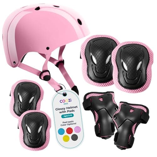 Image of COOZi Glossy Helmet and Pad Set for Kids - Adjustable Protective Gear with Knee, Elbow & Wrist Pads, Safety Set, Cycling, Skateboarding, and Scooting for Boys & Girls Ages 3-12
