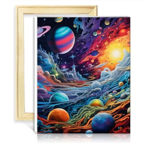Image of TANGFEIY on Canvas Easy to Paint Artwork Colourful Universe Adults Art Crafts with Brushes and Acrylic Pigment on Canvas for Parent-Child Time No Frame(30x40cm)