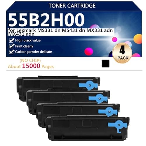 Image of High Capacity Toner Cartridge Compatible 55B2H00 for Lexmark MS331 dn MS431 dn MX331 adn MX431 adn Printer, Smooth Printing,4*Black