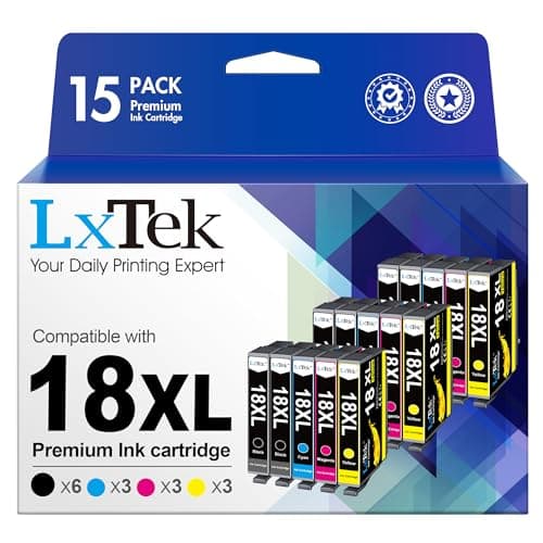 Image of LxTek 18XL Ink Cartridge Compatible for Epson 18 Ink for Epson Expression Home XP-322/215/205/225/305/425/315/312/425/412 (6black 3cyan 3magenta 3yellow,15-pcack)