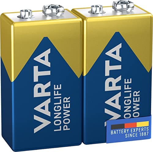 Image of VARTA Longlife Power 9V Block 6LR61 Alkaline E-Block Battery (2-pack) - Made in Germany - ideal for fire alarms, smoke detectors, tuners